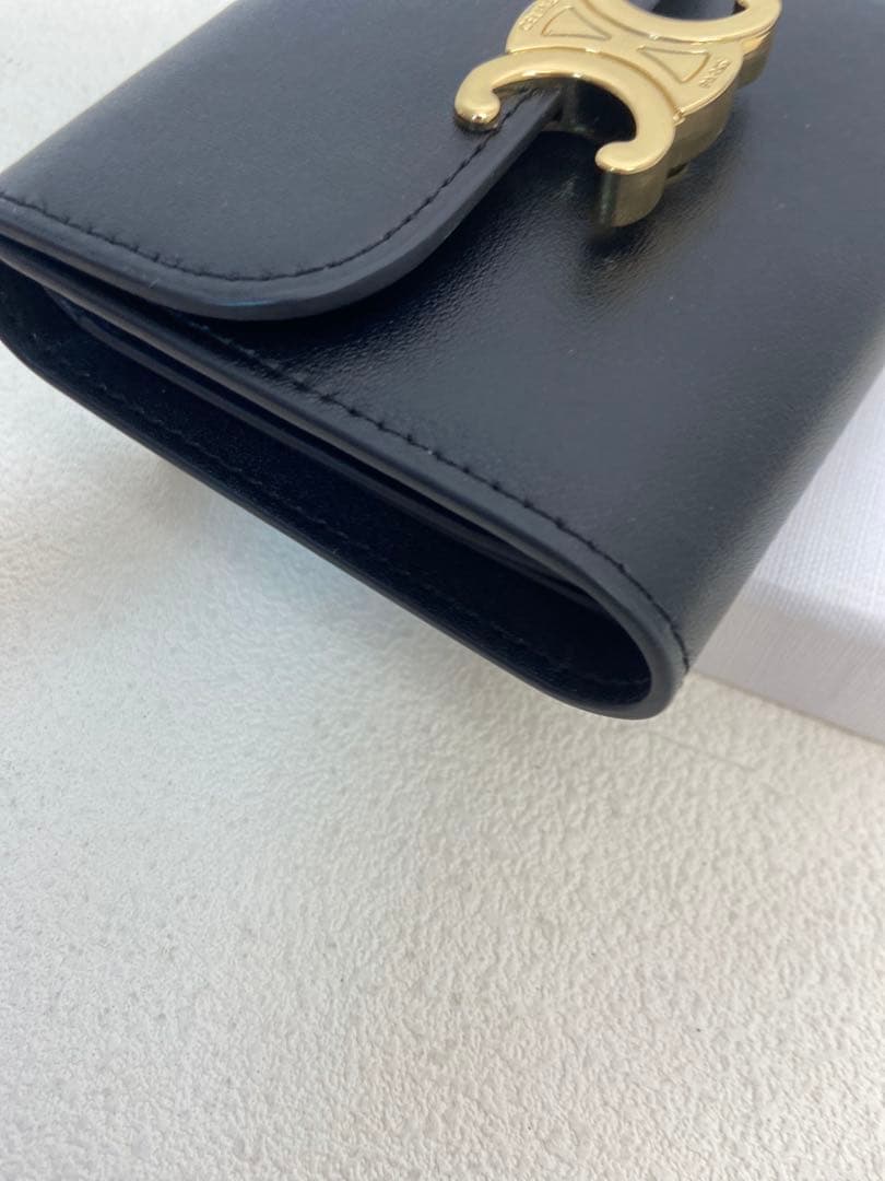 CELINE トリオンフ レザー 三つ折り財布 ブラック 中古