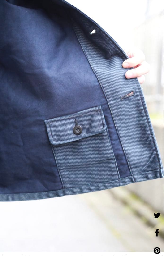 OUTIL veste antsiramana ノーカラージャケット　ストライプ