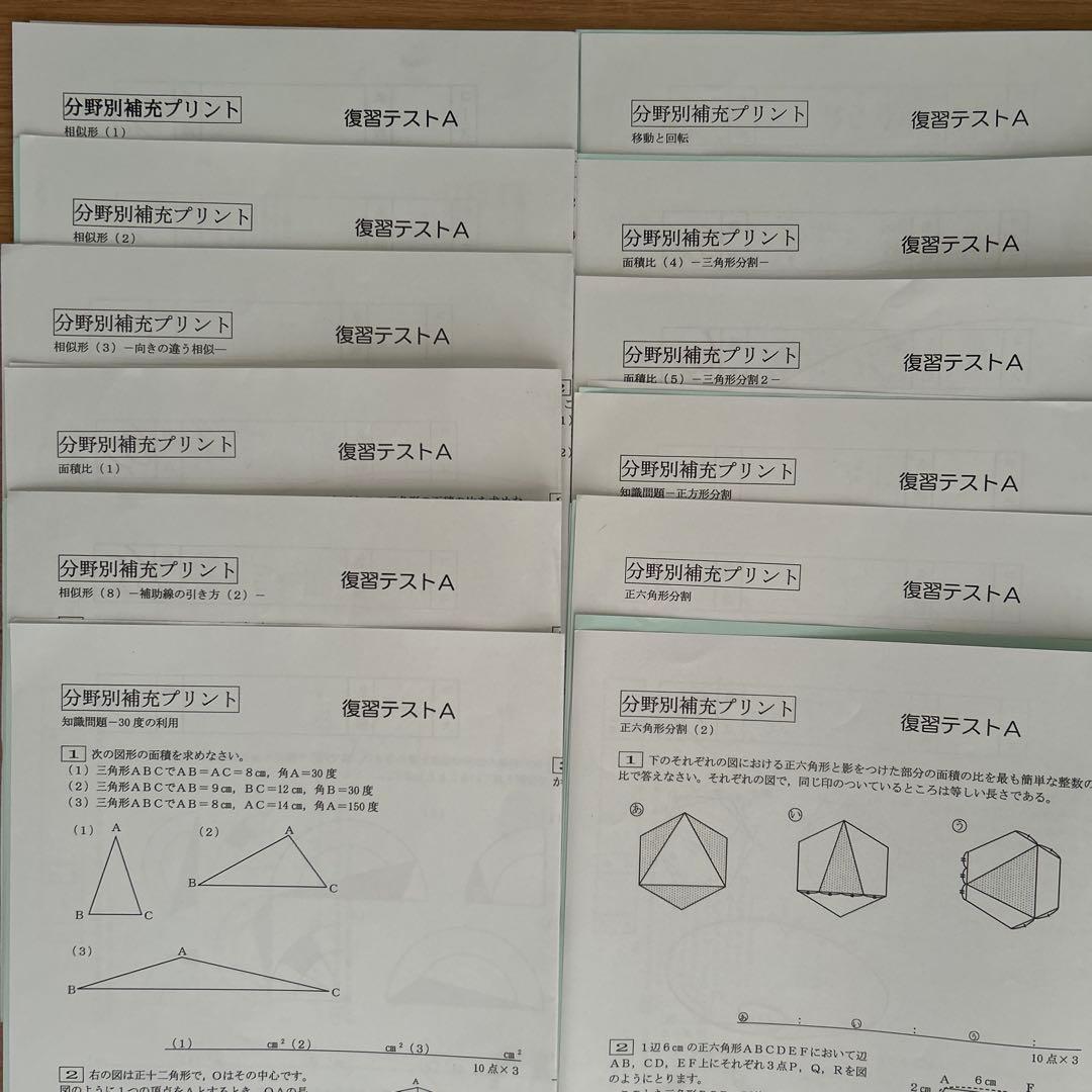 SAPIX 6年 算数　分野別補充プリント 復習テストAフルセット最新版