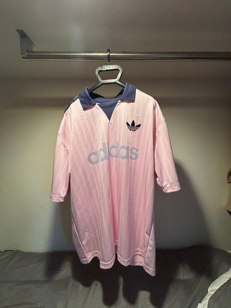 adidas ピンク ストライプ ポロシャツ L