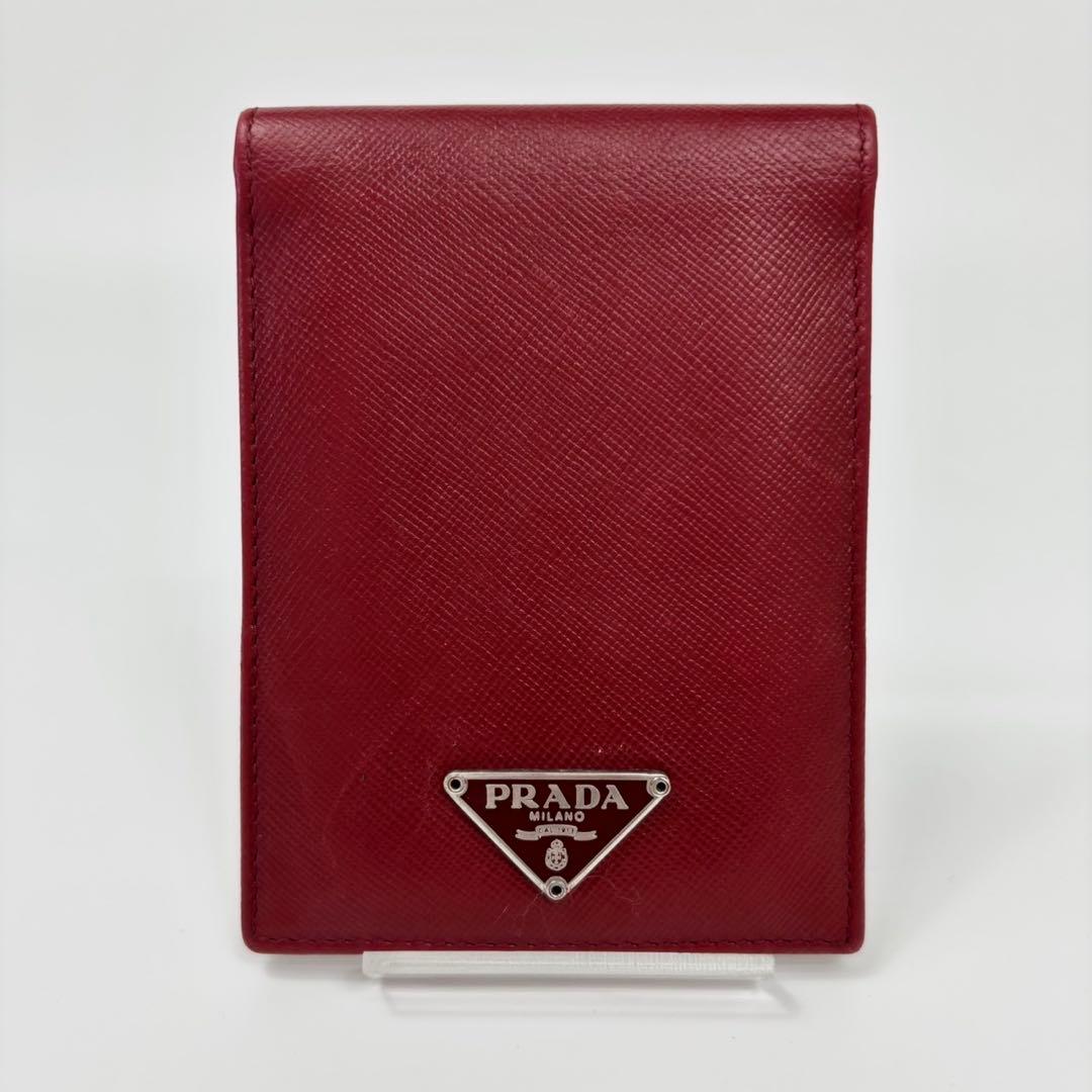 PRADA プラダ 名刺入れ カードケース 三角ロゴ レザー　赤