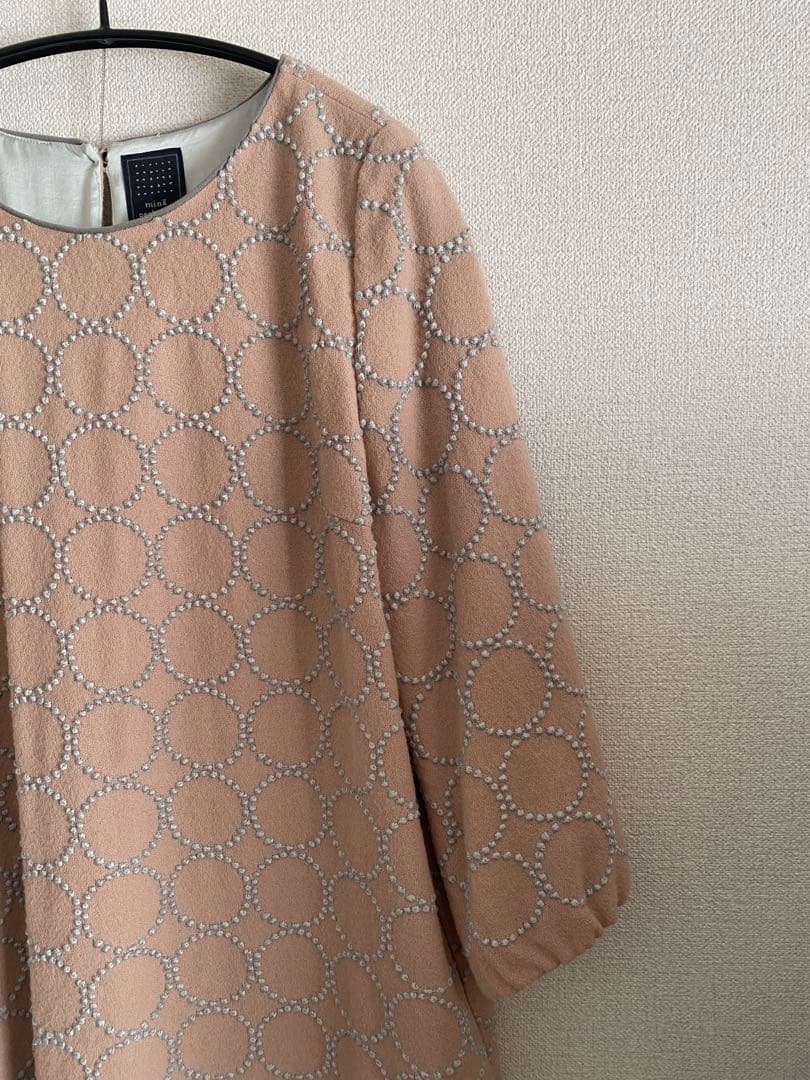 mina perhonenタンバリン七分袖ウールワンピース