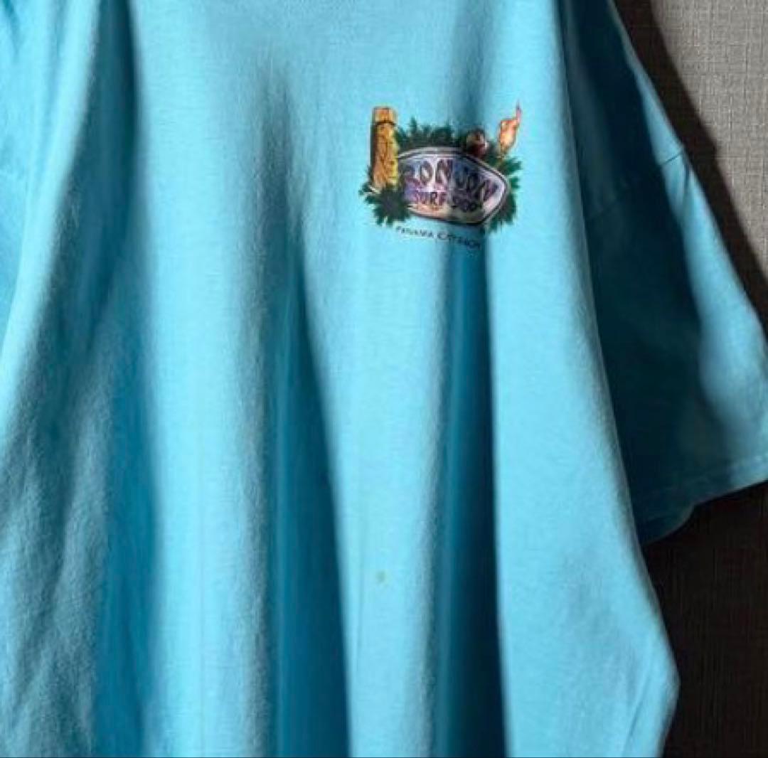 即完品★ロンジョン RONJON Tシャツバックプリント 90s 水色 希少XL