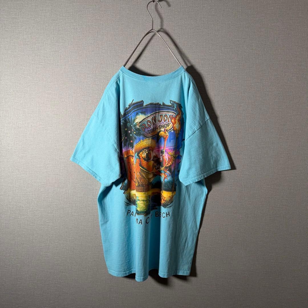 即完品★ロンジョン RONJON Tシャツバックプリント 90s 水色 希少XL