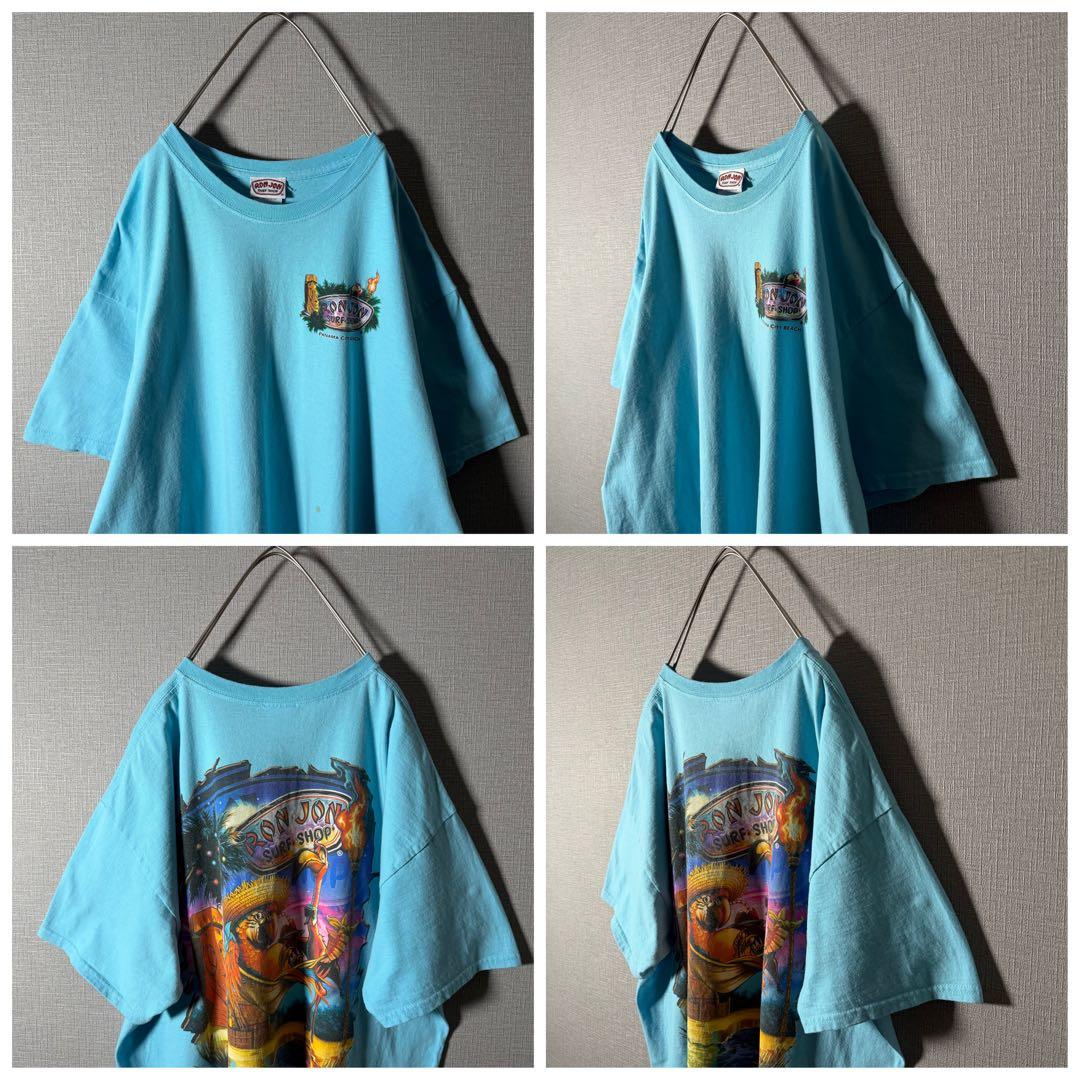 即完品★ロンジョン RONJON Tシャツバックプリント 90s 水色 希少XL