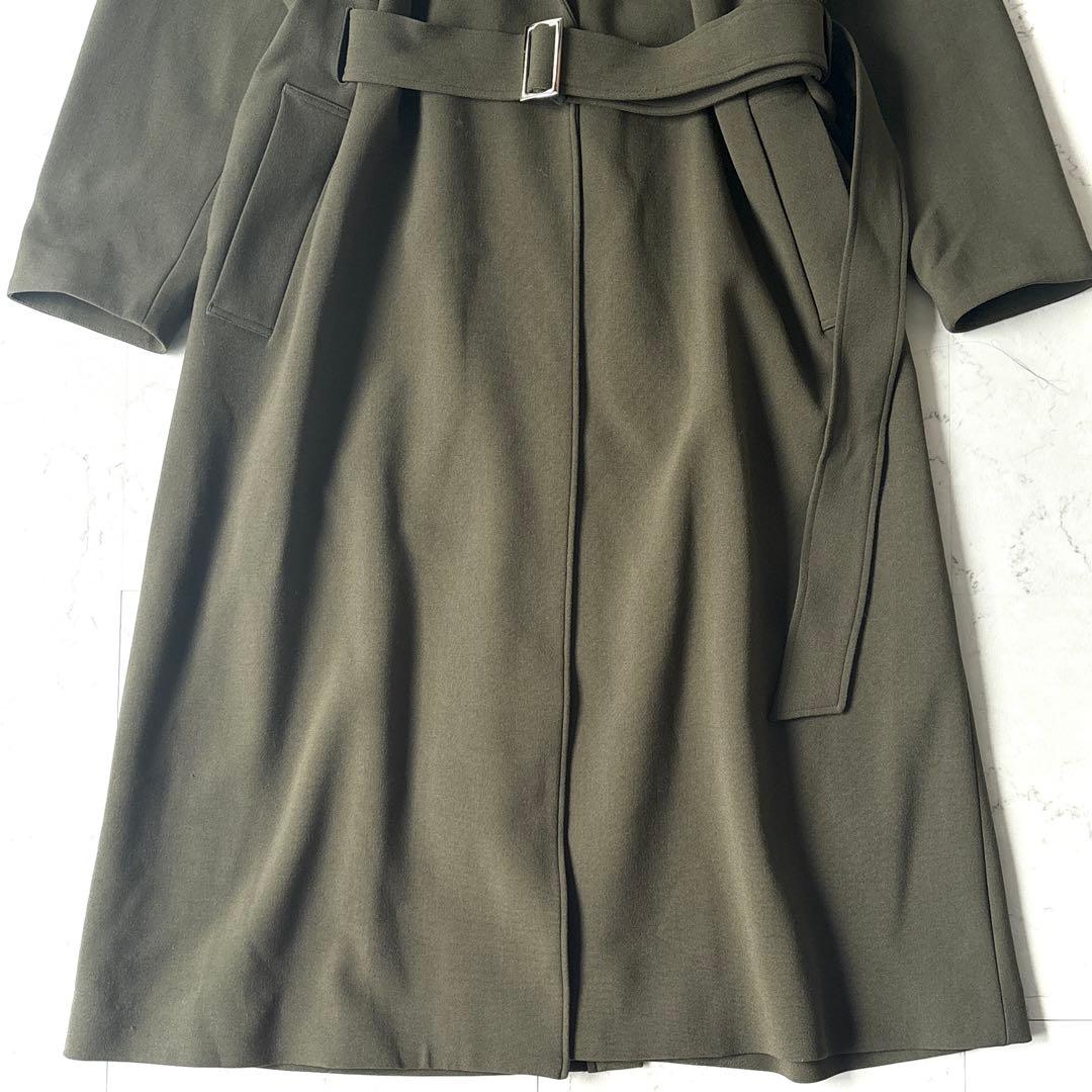 美品 エーピースタジオ 日本製 ベルテッド ウール ガウン ロングコート カーキ