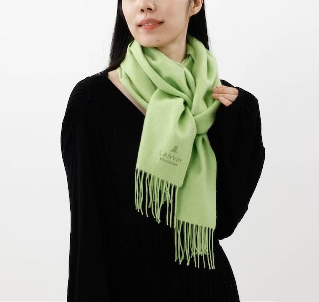 新品　LANVIN ランバン　マフラー　カシミヤ 100% グレー　無地　刺繍