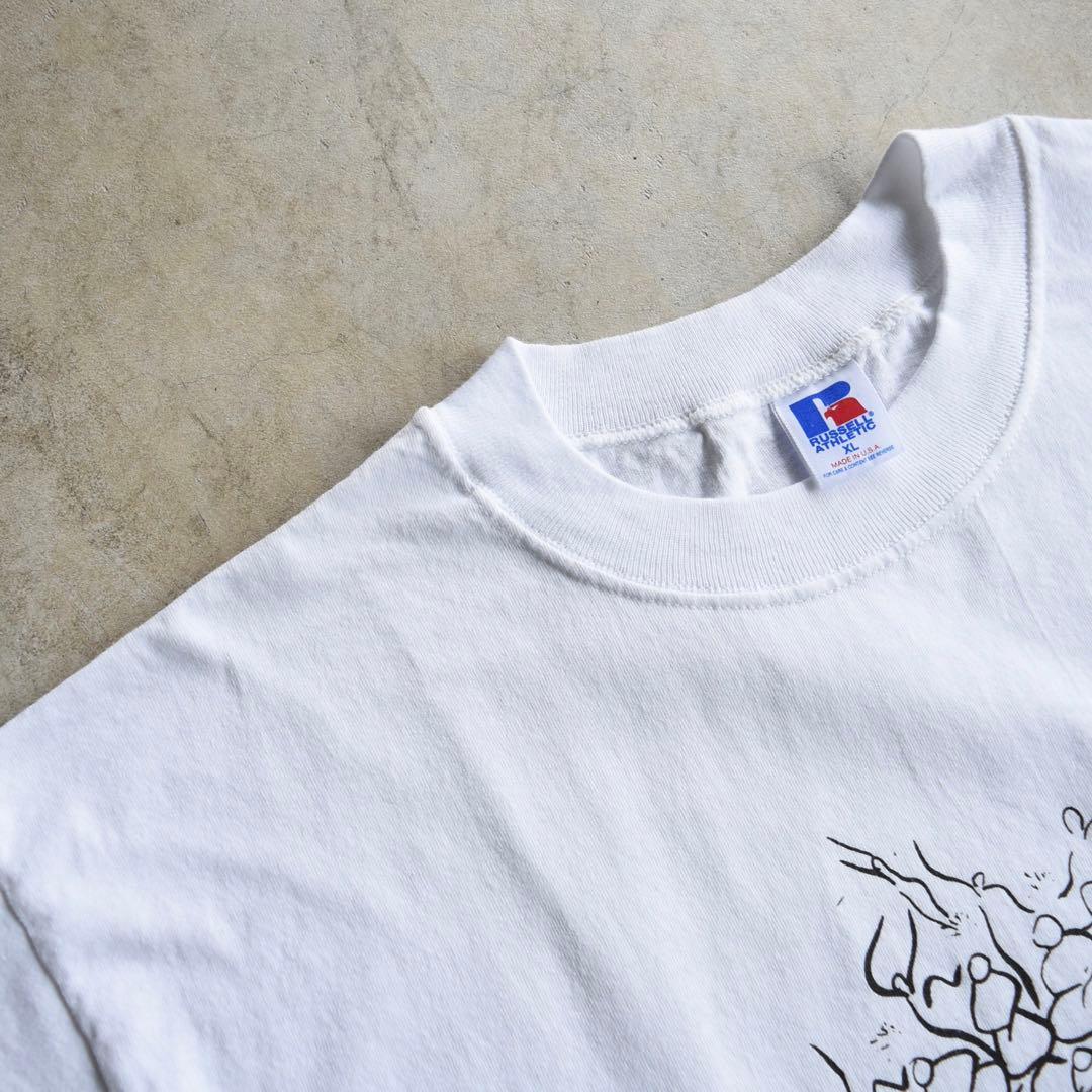 90s RUSSELL ラッセル アート プリントTシャツ USA製 白 レア