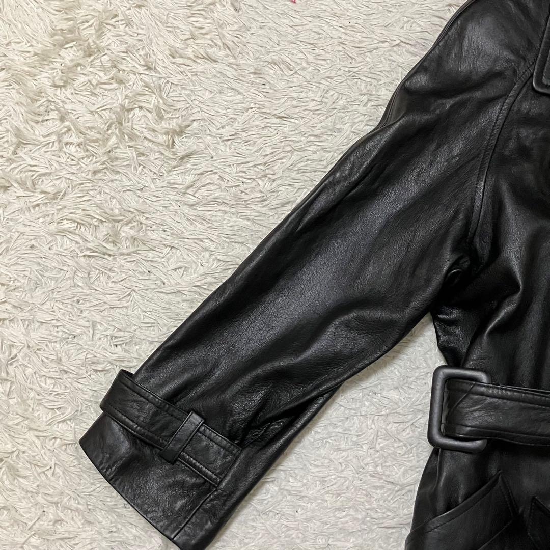 LaNAP レザートレンチコート シープナッパ 黒 9号 美品 上品 シンプル