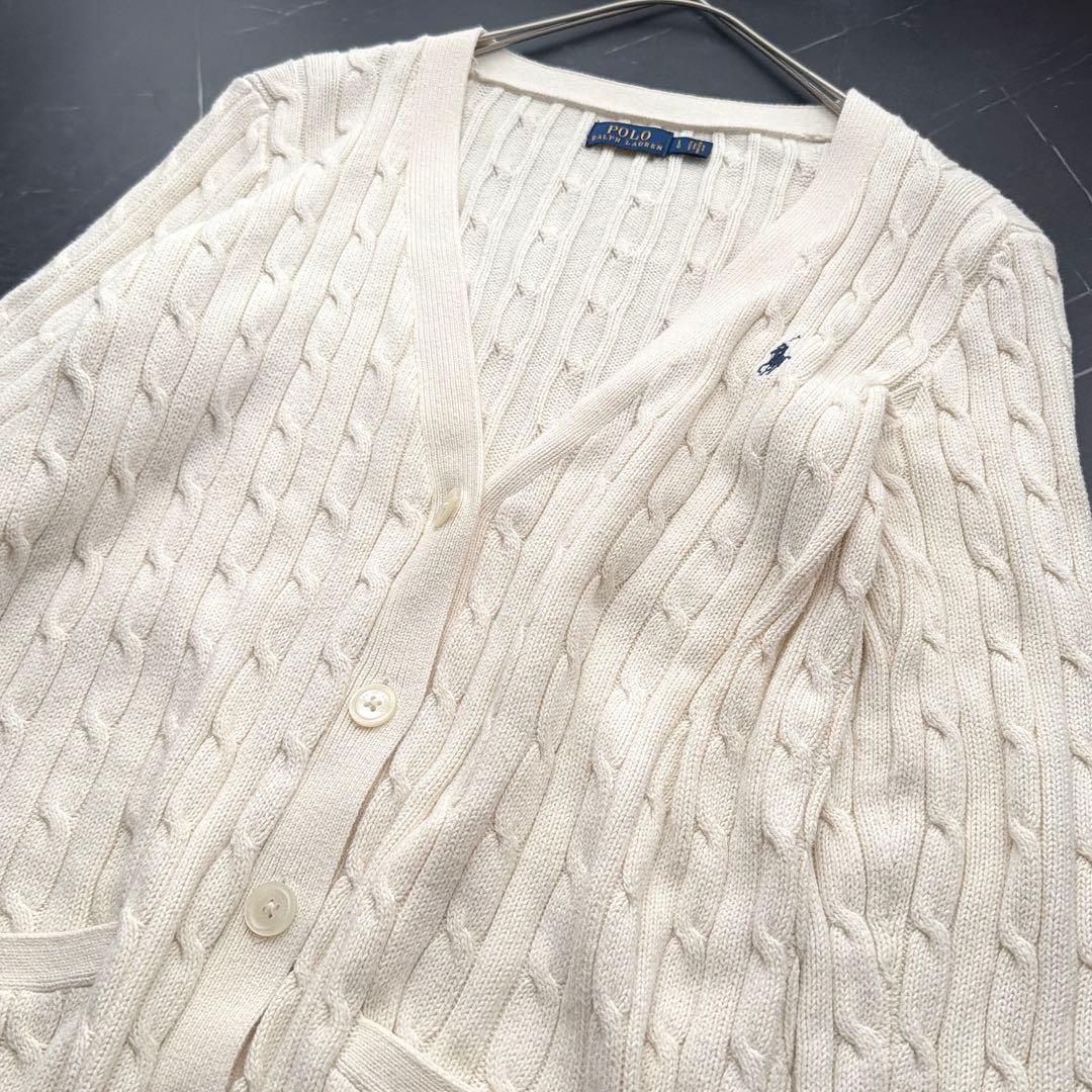 POLO RALPH LAUREN ケーブル　綿　カーディガン 白　ポニー刺繍