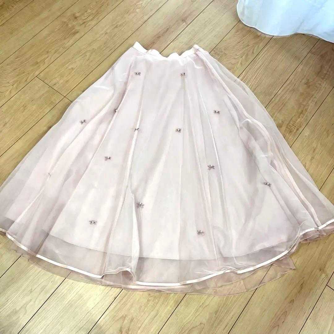 値下げ対応可⭐︎CELFORD リボンパールチュールスカート 38 ピンク　新品