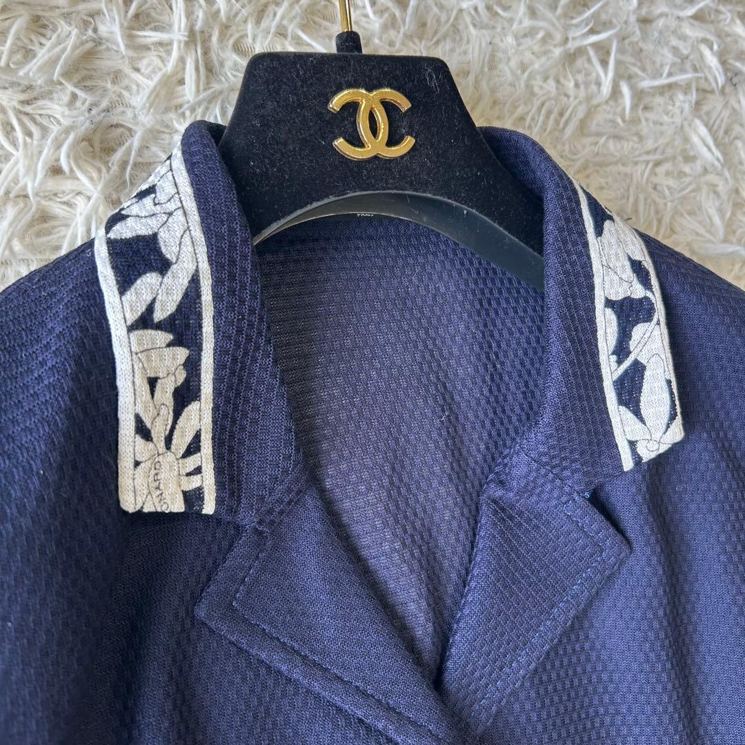 レオナール LEONARD コットンジャケット 薄手 ネイビー 花柄 11号