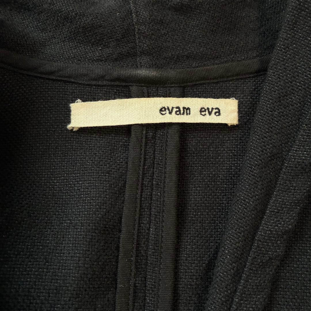 evam eva 洗える リネン コットン ボタンレスジャケット スミクロ