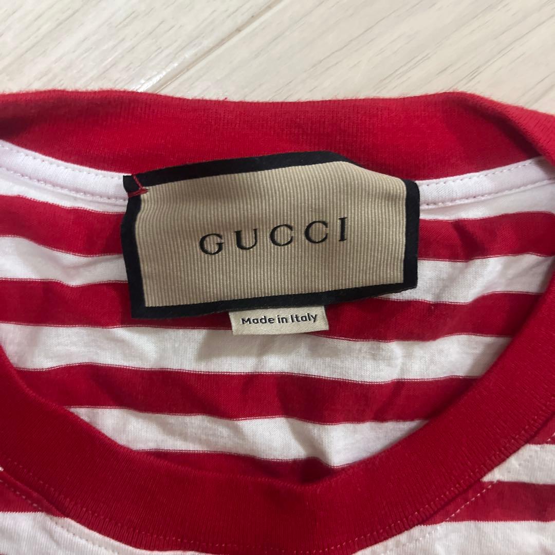 美品 GUCCI グッチ 半袖Tシャツボーダー ロゴプリント レッドホワイトXS