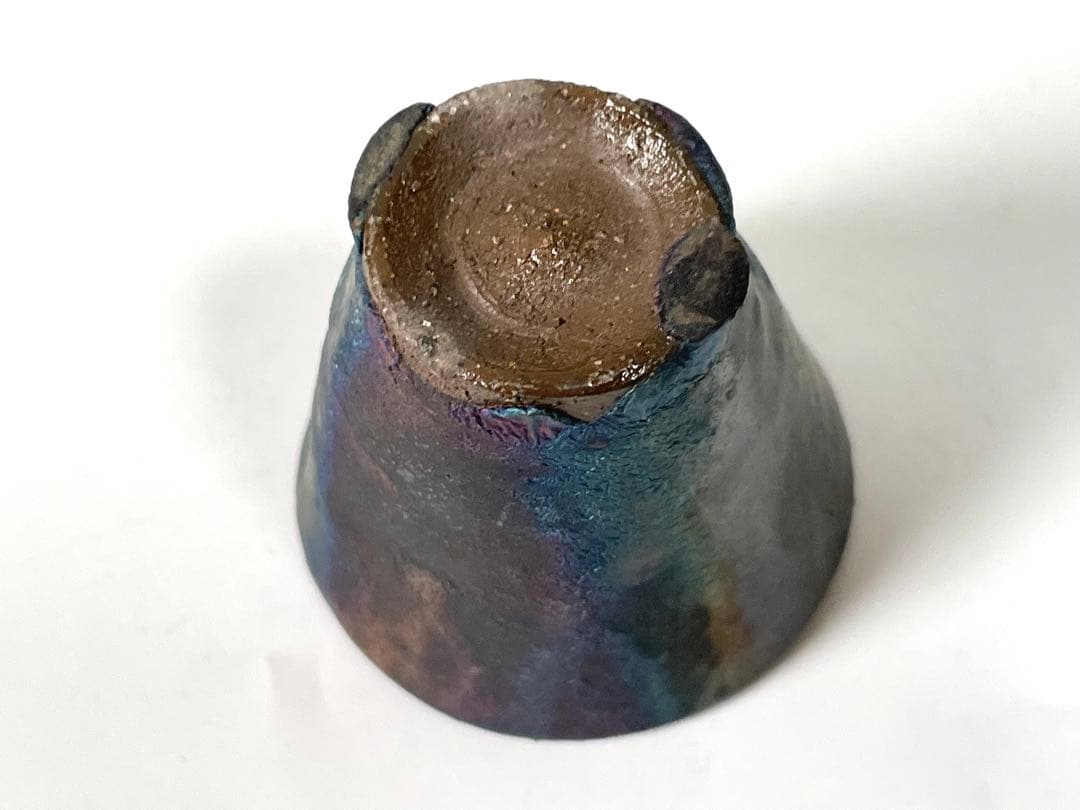 陶芸家　作家物　鈴木卓　黒錆釉　ぐい呑　筒盃　共箱　現代アート