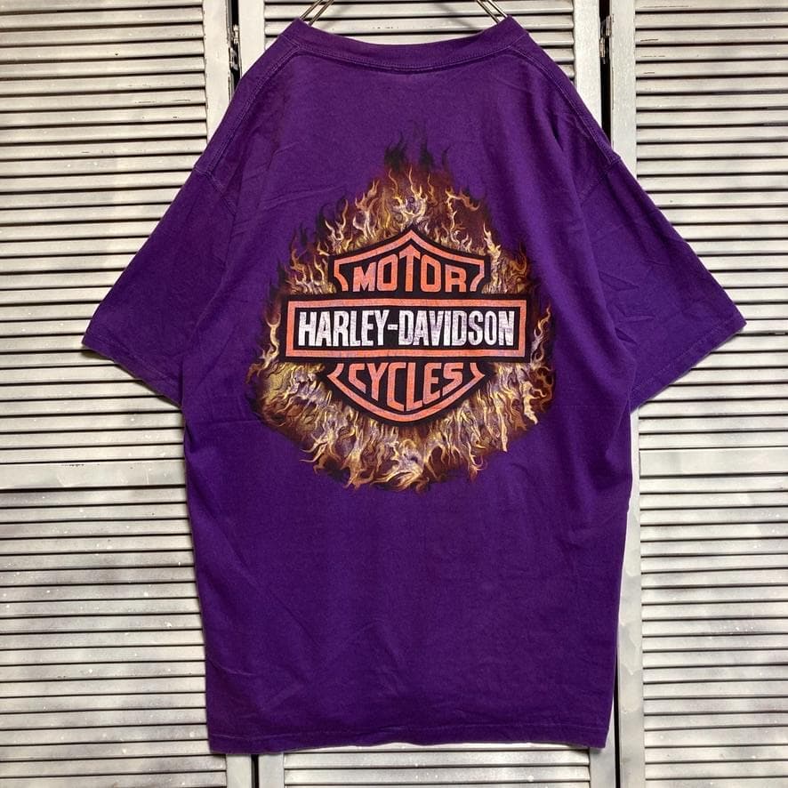 CBFH ハーレー Tシャツ ダビッドソン ファイヤ フレイム イーグル 紫