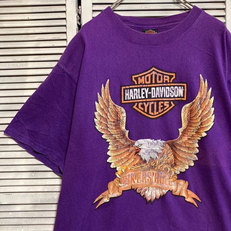 CBFH ハーレー Tシャツ ダビッドソン ファイヤ フレイム イーグル 紫