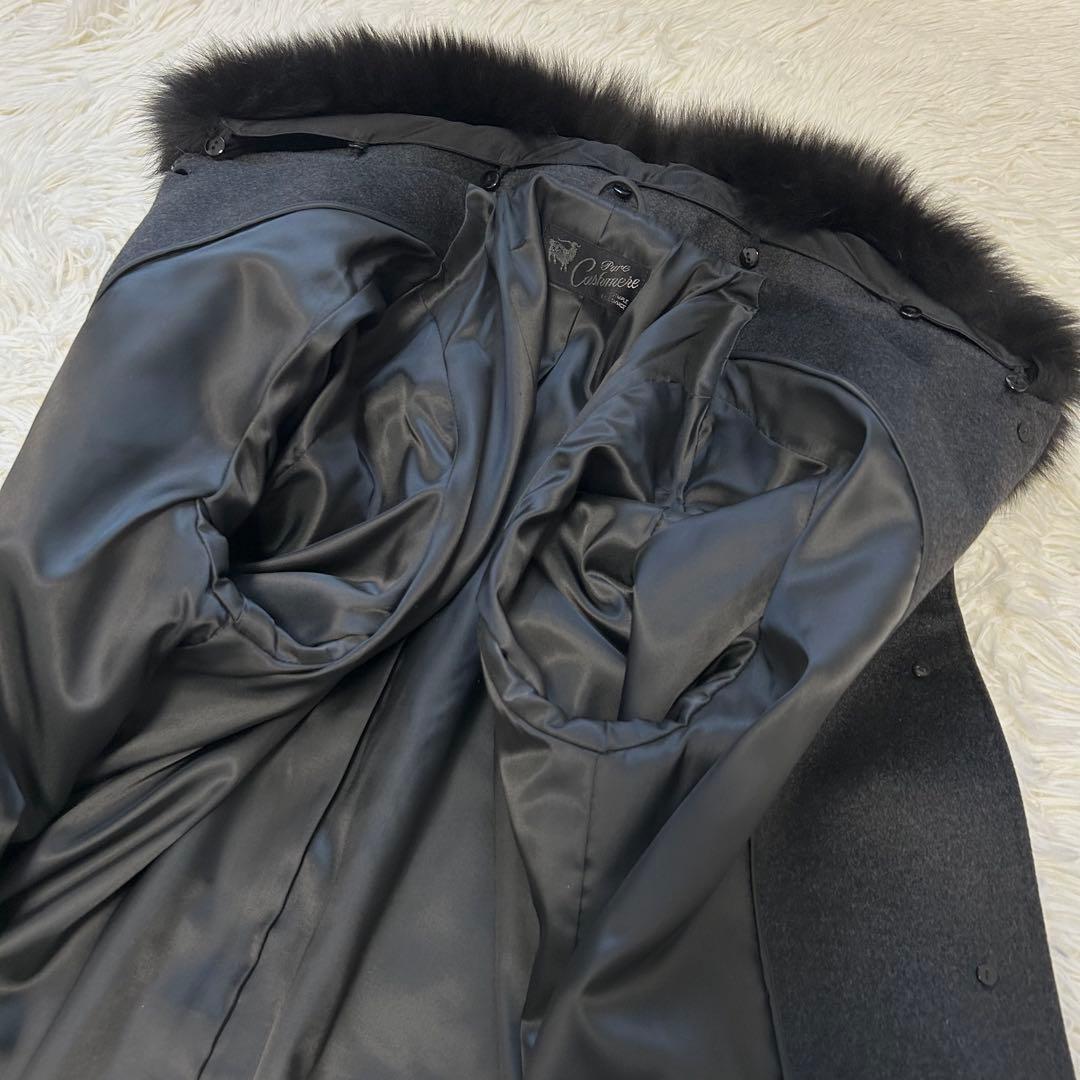 カシミヤ100% 黒 ダークグレー　ロングコート 高級感