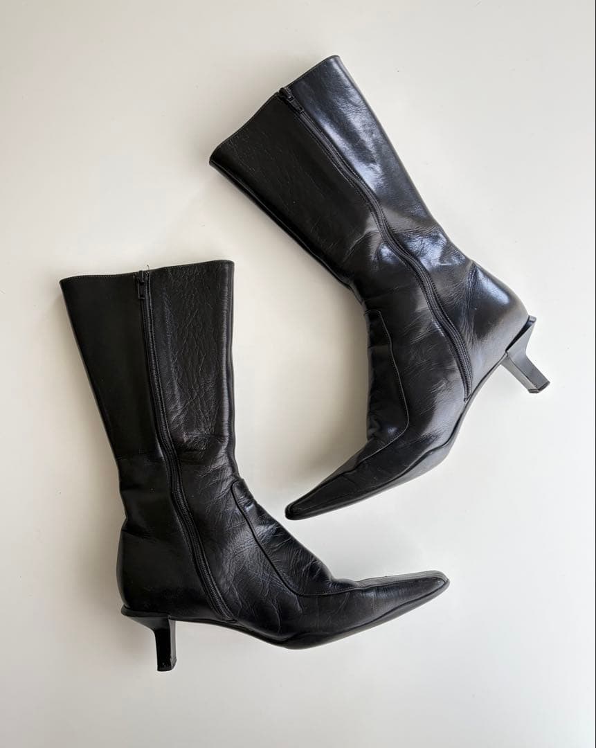 専用 PRADA Suquare Toe Leather Boots IT37