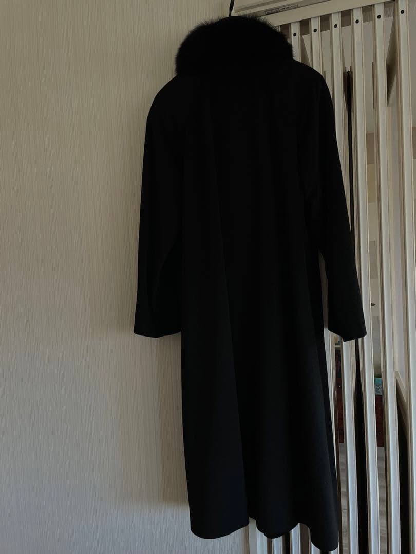 黒 毛皮襟 カシミヤロングコート