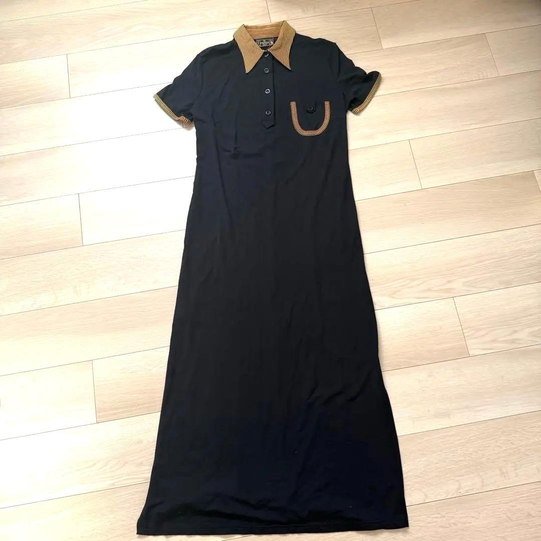 FENDI JEANS フェンディ ポロワンピース ロゴ 黒 マキシ丈 半袖 R