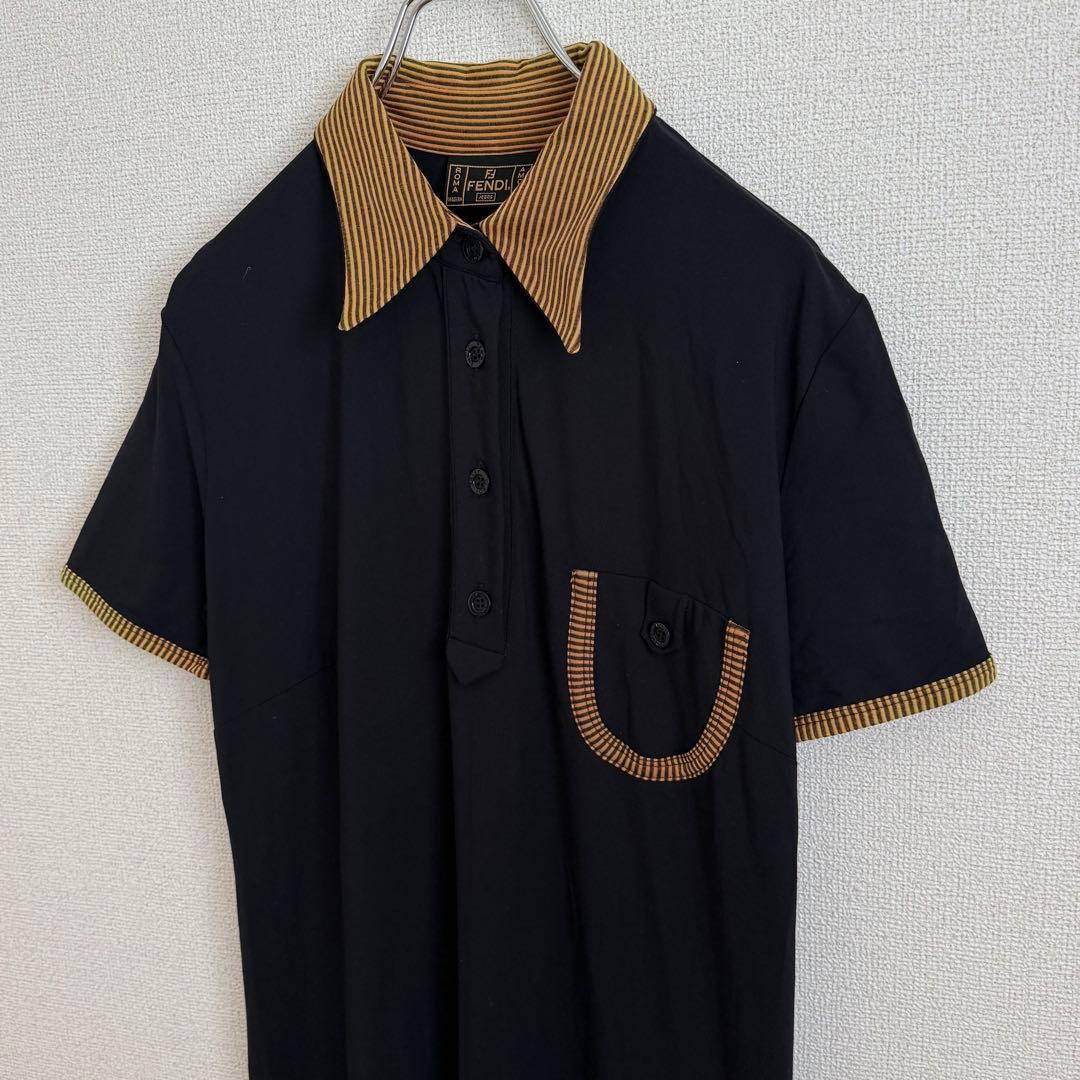 FENDI JEANS フェンディ ポロワンピース ロゴ 黒 マキシ丈 半袖 R