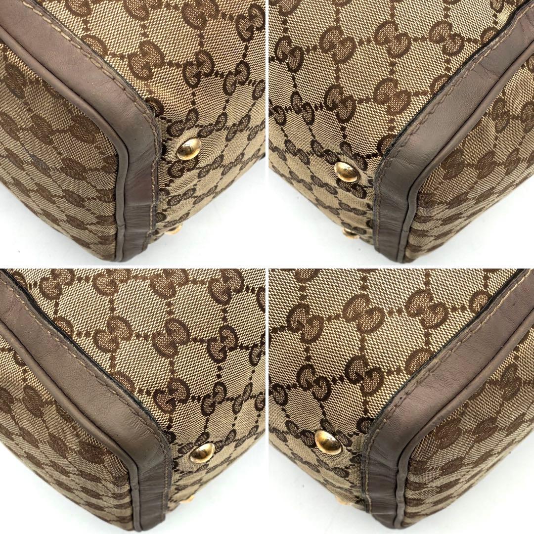 外観美品 グッチ ミニボストン シェリーライン GG キャンバス レザー ロゴ