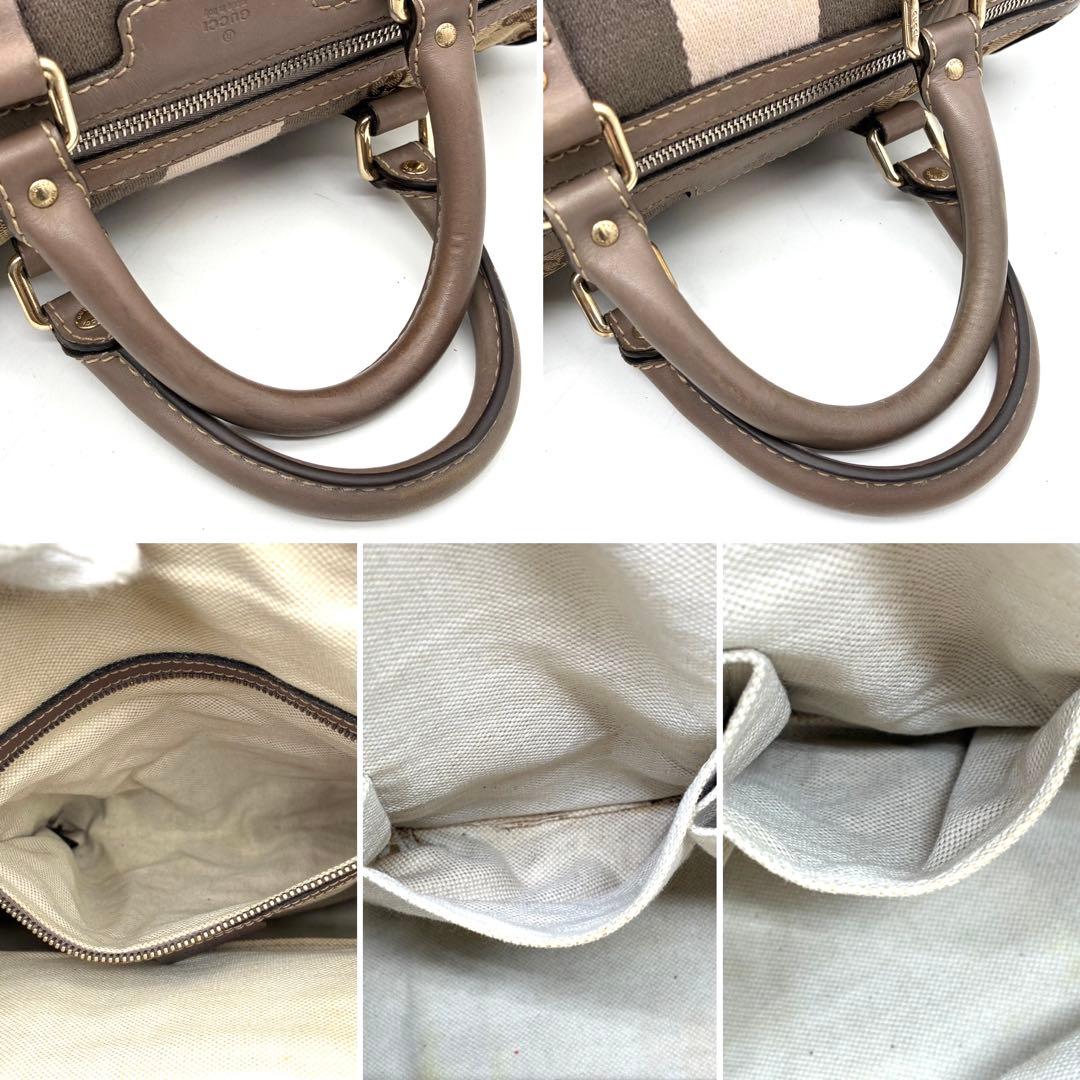 外観美品 グッチ ミニボストン シェリーライン GG キャンバス レザー ロゴ