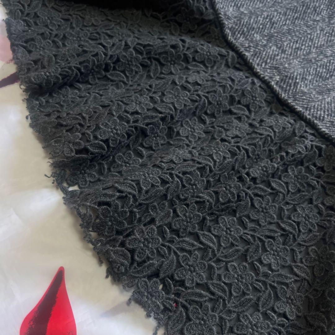 【良品】DOLCE&GABBANA ツイードレースワンピース グレー 42 L