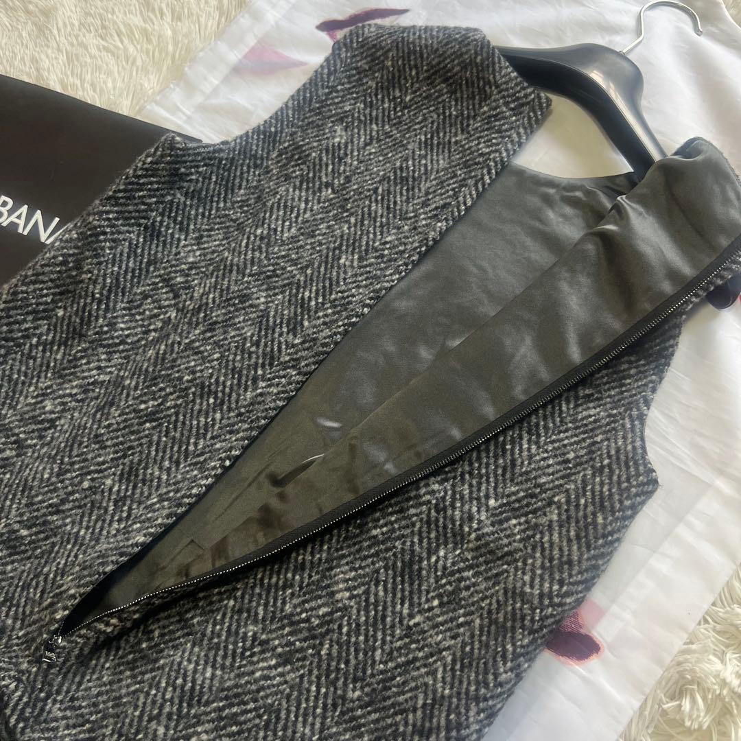 【良品】DOLCE&GABBANA ツイードレースワンピース グレー 42 L