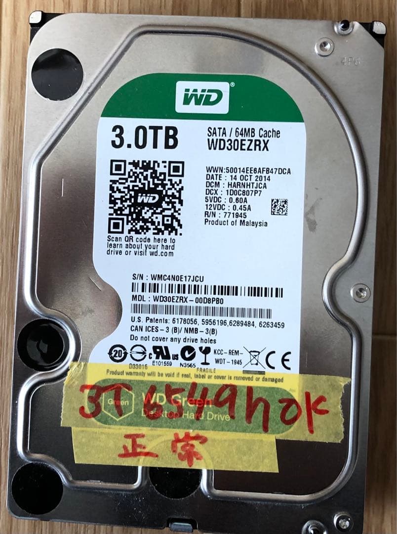 3.5インチ 3TB HDD. WD. 使用時間 6549h 健康状態　正常
