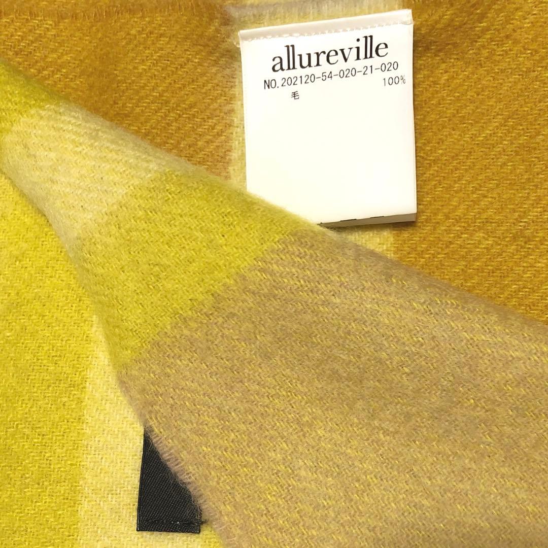 allureville ウールチェックストール イエロー ベージュ キャメル