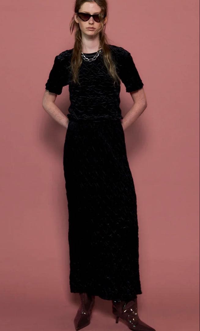 Maison Special ベロアシャーリングトップス　ブラック